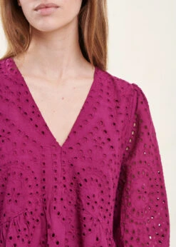 Robe Courte En Coton Violette Broderie Anglaise 12 Robe Courte En Coton Violette Broderie Anglaise -Vêtements Soldes Magasin FH RO VINICI B 1488 6