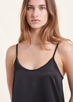 Robe Longue Fluide Noire En Satin à Bretelles -Vêtements Soldes Magasin FH RO VIROMA R 700 6