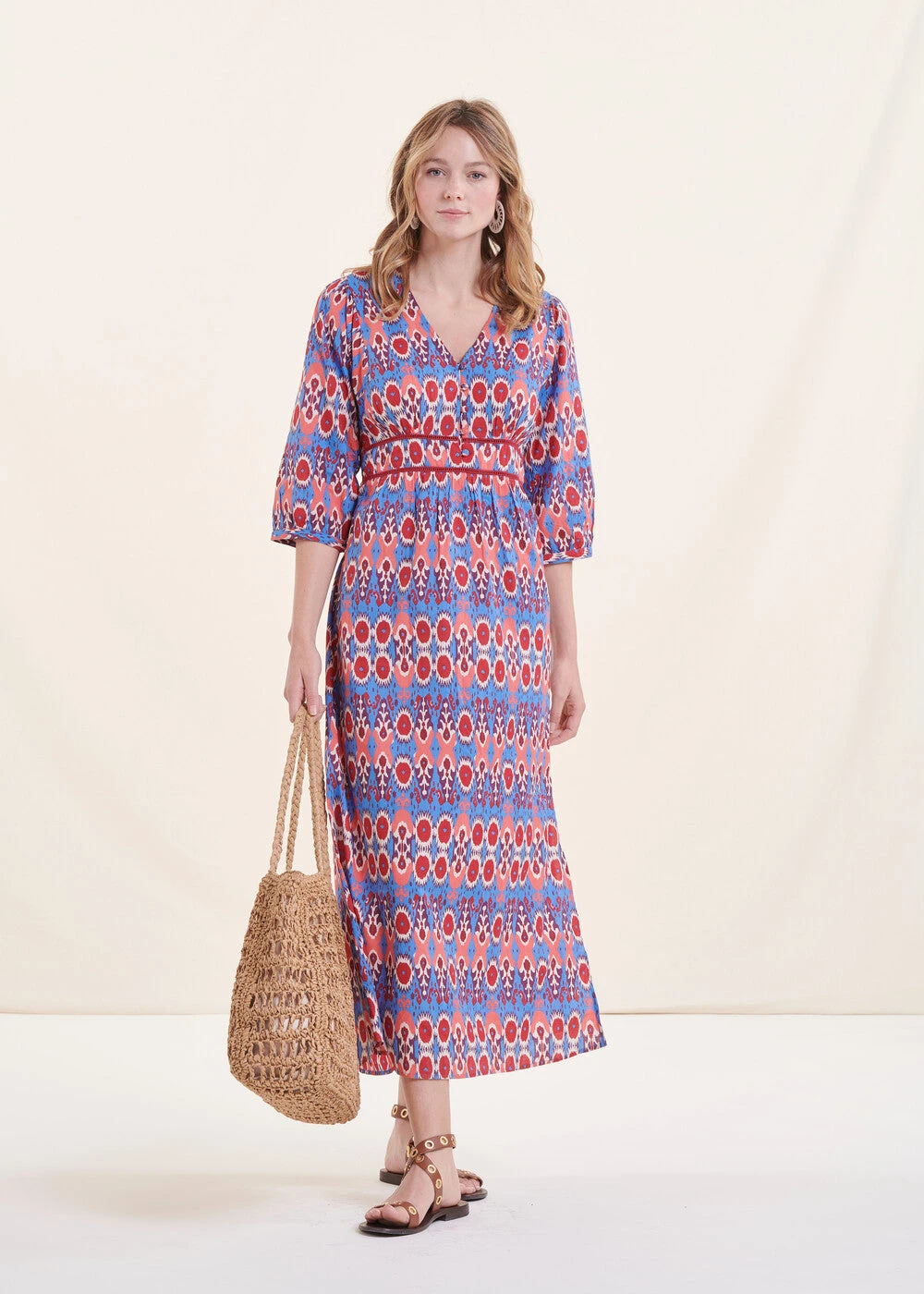 Robe Longue Imprimé Bleu Et Rose En Coton Biologique 3 Robe Longue Imprimé Bleu Et Rose En Coton Biologique