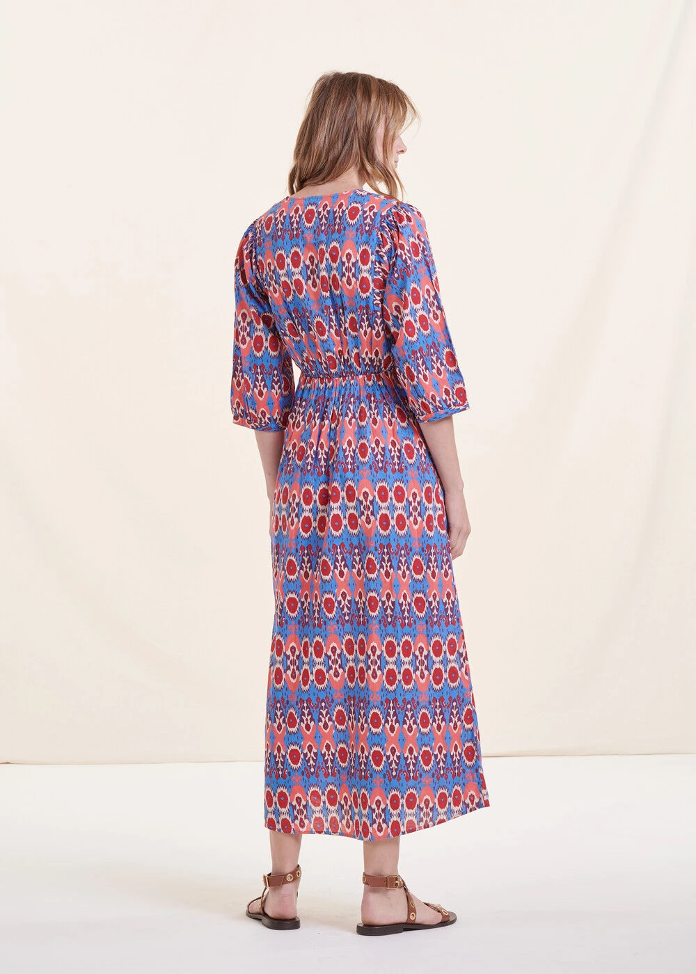 Robe Longue Imprimé Bleu Et Rose En Coton Biologique 5 Robe Longue Imprimé Bleu Et Rose En Coton Biologique – Image 3