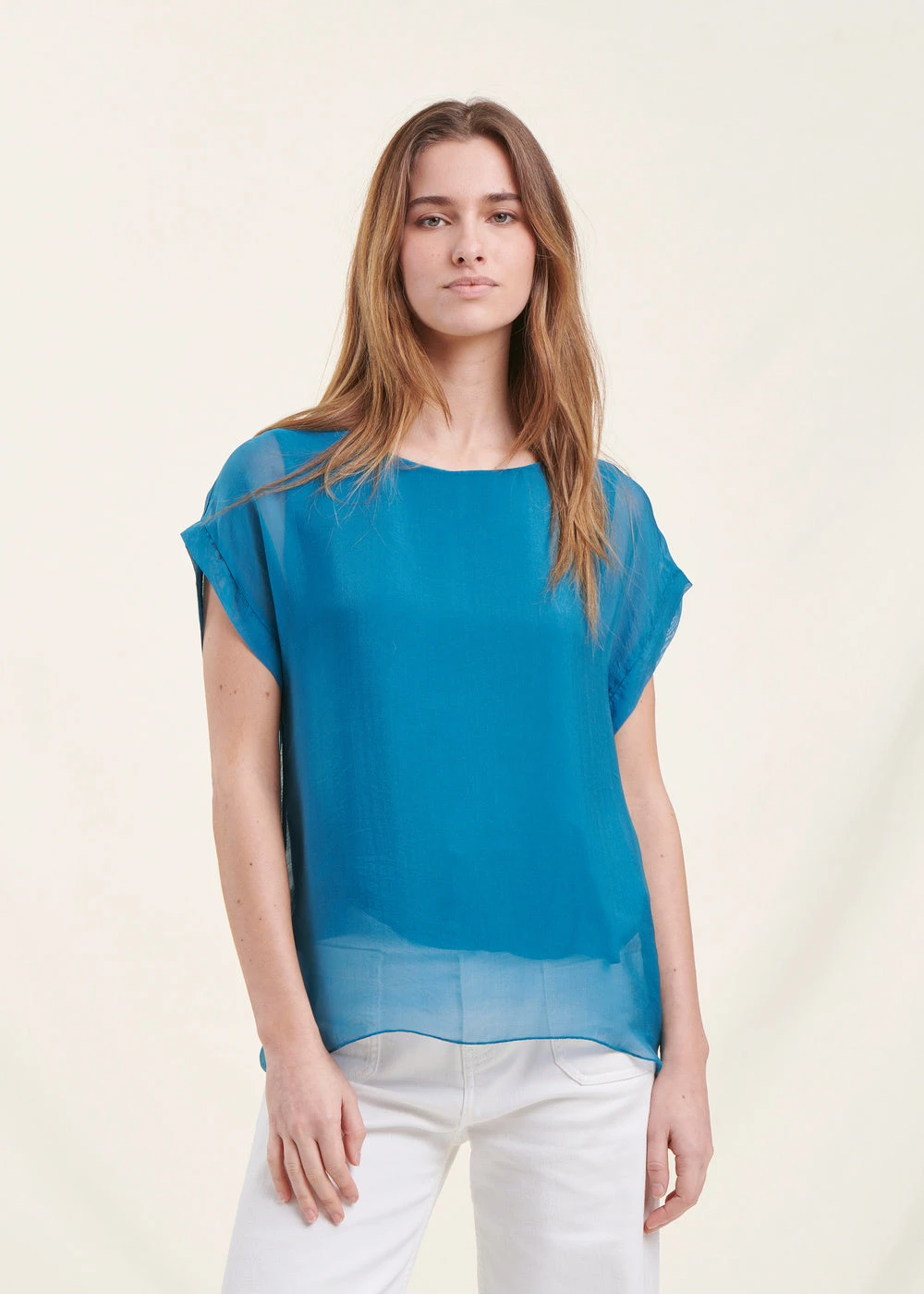 Top Bleu Canard En Voile Ample Manches Courtes 3 Top Bleu Canard En Voile Ample Manches Courtes