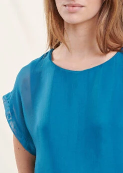 Top Bleu Canard En Voile Ample Manches Courtes 12 Top Bleu Canard En Voile Ample Manches Courtes -Vêtements Soldes Magasin FH TO PENEDIT 713 6