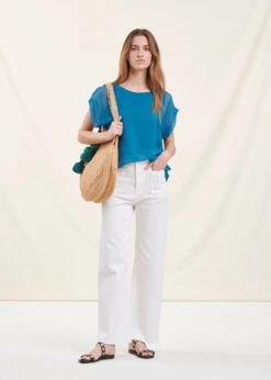 Top Bleu Canard En Voile Ample Manches Courtes 13 Top Bleu Canard En Voile Ample Manches Courtes -Vêtements Soldes Magasin FH TO PENEDIT 713 c