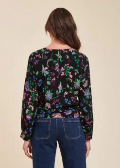 Top Noir Ample Manches Longues Fleuri Encolure Ronde -Vêtements Soldes Magasin FH TO TALPH J 700 b