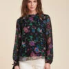 Top Noir Fluide Manches Longues En Voile Fleuri -Vêtements Soldes Magasin FH TO TULE J 700 1