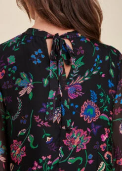 Top Noir Fluide Manches Longues En Voile Fleuri -Vêtements Soldes Magasin FH TO TULE J 700 6