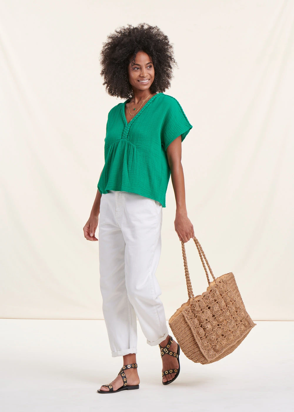 Top Manches Courtes Vert Chlorophylle En Gaze De Coton Biologique 8 Top Manches Courtes Vert Chlorophylle En Gaze De Coton Biologique – Image 6