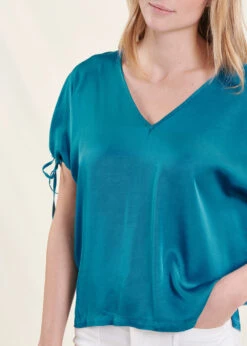Top Bleu Oversize En Satin Manches Courtes -Vêtements Soldes Magasin FH TO VALI R 1381 6