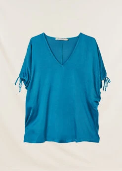 Top Bleu Oversize En Satin Manches Courtes -Vêtements Soldes Magasin FH TO VALI R 1381 7