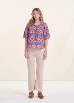 Top Ample Bleu Et Rose En Coton Biologique Imprimé -Vêtements Soldes Magasin FH TO VASKIN B 860 a