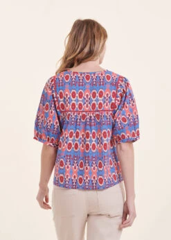 Top Ample Bleu Et Rose En Coton Biologique Imprimé -Vêtements Soldes Magasin FH TO VASKIN B 860 b