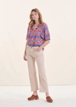 Top Ample Bleu Et Rose En Coton Biologique Imprimé -Vêtements Soldes Magasin FH TO VASKIN B 860 c