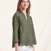 Top Kaki En Broderie Anglaise à Manches 3/4 -Vêtements Soldes Magasin FH TO VAZARE B 1554 1