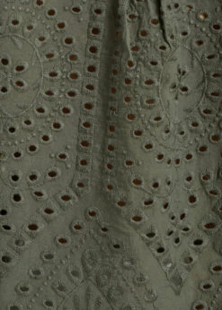 Top Kaki En Broderie Anglaise à Manches 3/4 -Vêtements Soldes Magasin FH TO VAZARE B 1554 d