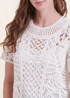 Top écru En Crochet Manches Courtes -Vêtements Soldes Magasin FH TO VIGNE C 703 6