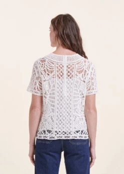 Top écru En Crochet Manches Courtes -Vêtements Soldes Magasin FH TO VIGNE C 703 b