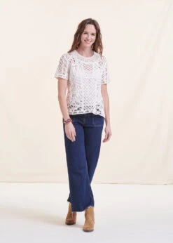 Top écru En Crochet Manches Courtes -Vêtements Soldes Magasin FH TO VIGNE C 703 c