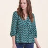 Top Vert Manches 3/4 à Imprimé Ethnique -Vêtements Soldes Magasin FH TO VINIO N 805 1