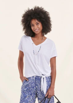 T-shirt Blanc En Lyocell Manches Courtes