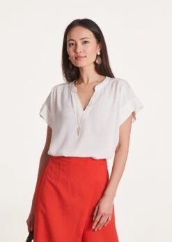 Top Bi-matière écru Manches Courtes