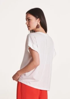 Top Bi-matière écru Manches Courtes -Vêtements Soldes Magasin FH TS VRIANI 703 b